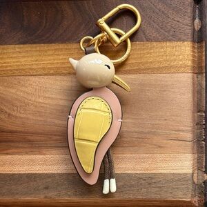 New Tory Burch Gold and Tan Bird Keychain